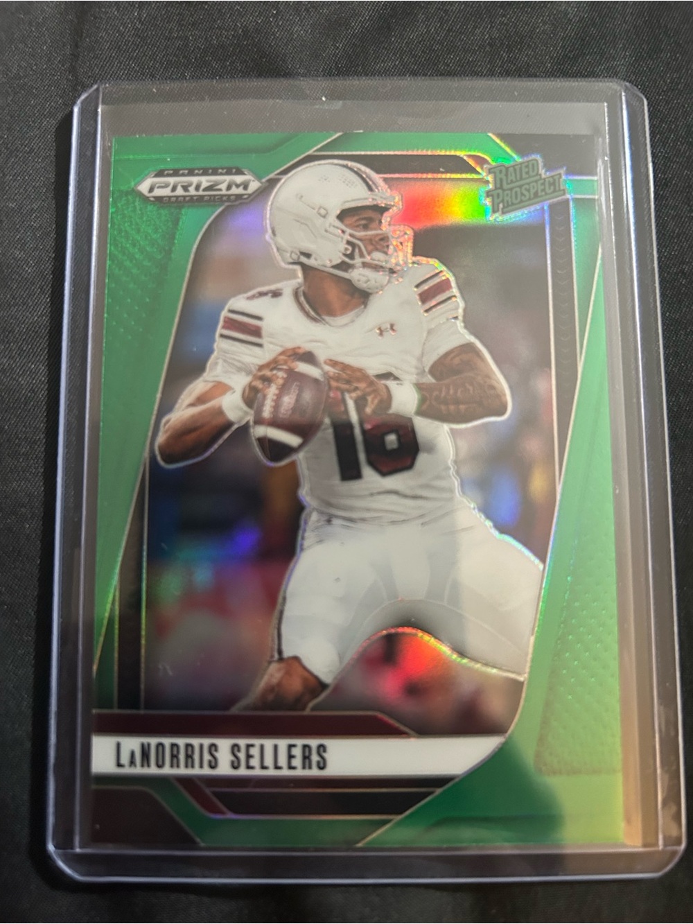Panini Green & White Football Rookie Card in Protective Case